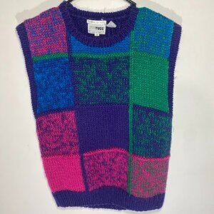 Vintage Handknit Color Block Sweater Vest